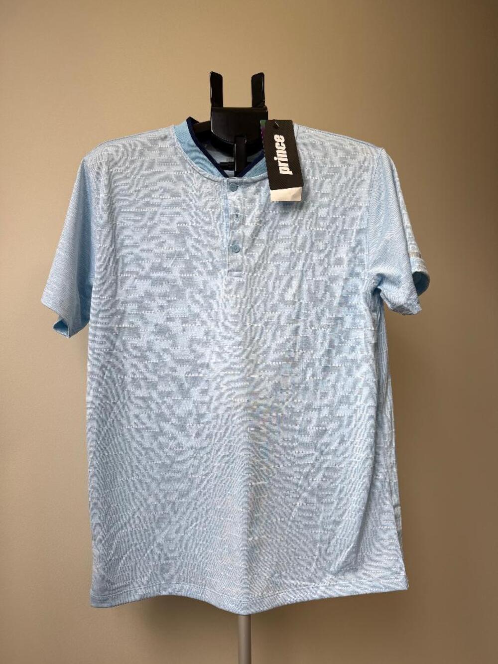 PRINCE SLUB TAPERED COLLAR POLO MEN'S medium LIGHT CERULEAN HEATHER BLUE